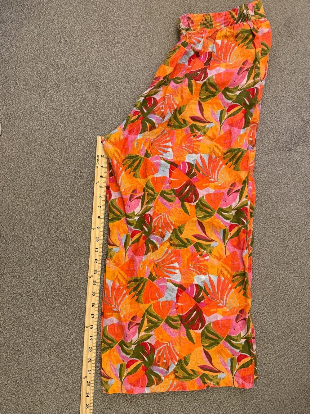 C&C California Wide Leg Pants Orange Tropical Palm Print 100% Linen NWT | Sz XL - Picture 9 of 15